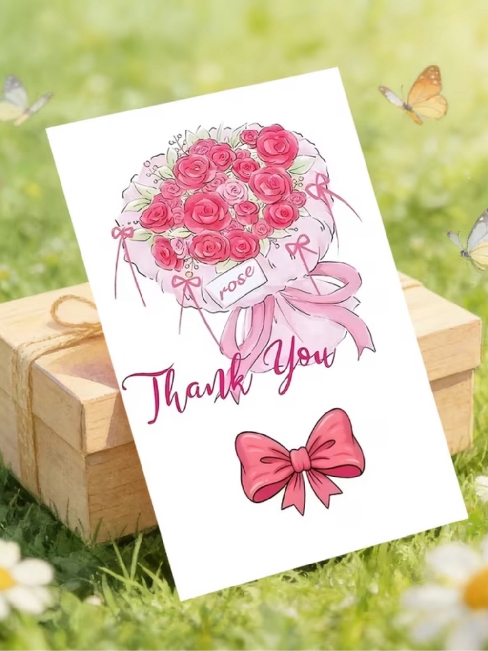 Pink Floral "Thank You" Greeting Card